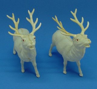 Two Older Small Celluloid Christmas Santa Reindeers