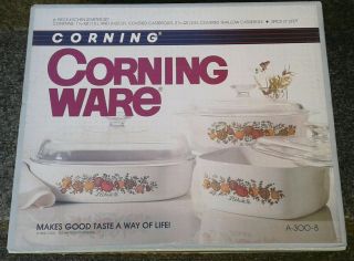 Vintage 1984 Corning Ware 6 Piece Casserole Set A - 300 - 8 Nib