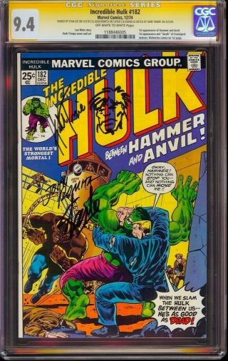 Hulk 182 Cgc 9.  4 Signed Stan Lee,  Romita & Trimpe,  Sketch 1st Hammer & Anvil