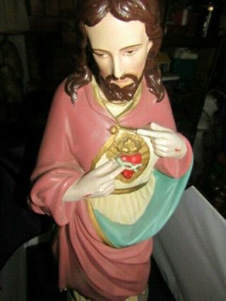 Large Vintage Sacred Heart Of Jesus Christ Religious Statue