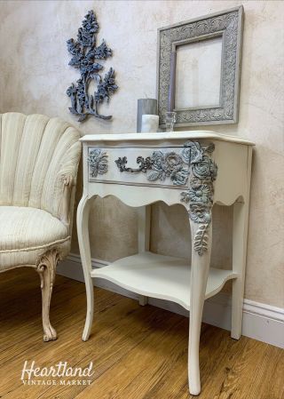 Artisan Vintage French Provincial Night Stand Painted Embellished With Flowers