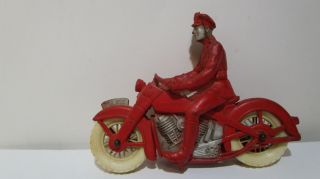Vintage Auburn Rubber Company Policeman On Motorcycle Toy Red White Rubber
