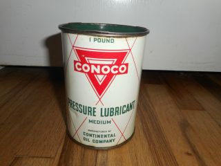 Conoco Medium Pressure Lubricant Grease 1 Lb Can Oil Gas Advertising Tin