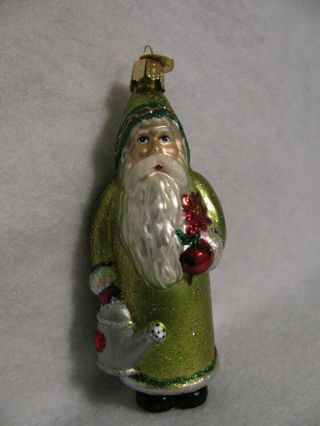 Old World Christmas Glass Ornament Merck: Blooming Santa Claus 40204 Green