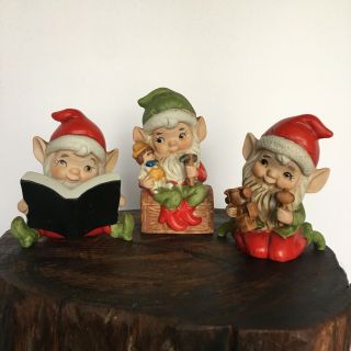 Set Of 3 Vintage Homco Christmas Elf Figurines 5406 5 "