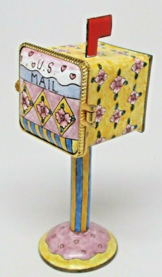 Empress Arts Enamel Metal Floral Mailbox Trinket Box Stamp Holder Dispenser 2002