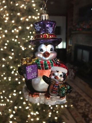 Radko Penguins Purple Christmas Ornament