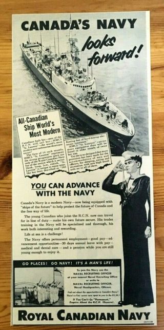 1956 Canada Patriotic Ad Recruiting Royal Canadian Navy Rcn Hmcs St Laurent