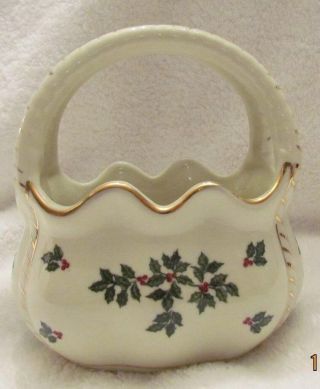 Formalities By Baum Bros Porcelain Gold Trim Holly Berry China Basket