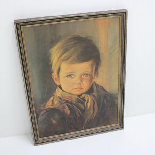 Framed Vintage Print The Crying Boy By Italian Painter G.  Bragolin 706