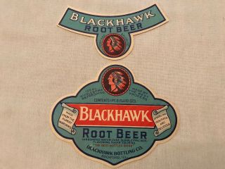 Blackhawk Root Beer Vintage Bottle Labels,  Rockford,  Illinois