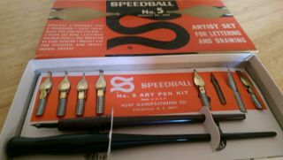 Vintage Speedball No.  5 Artist Pen Set Fountain Art Calligraphy Draw 8 Tips