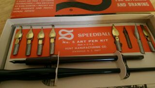 Vintage Speedball No.  5 Artist Pen Set Fountain Art Calligraphy Draw 8 tips 3