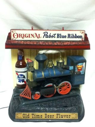 Pabst Blue Ribbon Beer Sign Motion Locomotive Train Lighted Vintage 1961 Light