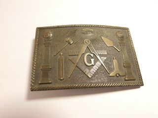 Vintage Masonic Freemason Brass Belt Buckle -