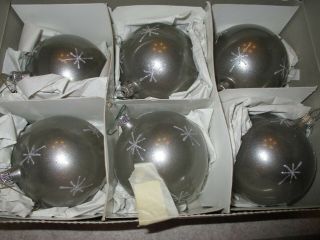Vintage Glass Christmas Balls Ornaments 6 Silver W Snowflakes Made In Italy 4 "