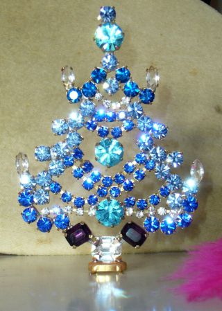 Czechoslovakia Vintage Glass Rhinestone Christmas Tree Decoration Signed T436