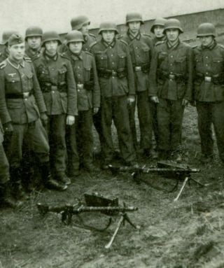 German Soldiers with two MG - 34 Machine Guns.  WWII Photo 2