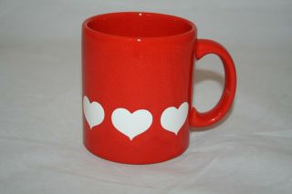 Vintage Waechtersbach W.  Germany Cherry Red Coffee Mug Cup With White Hearts Euc