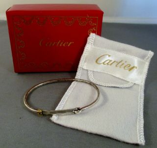 Vintage Cartier 18k Yellow Gold & Sterling Silver Hammered Oval Bracelet