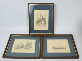 C.  M.  Goff Framed Massachusetts History Prints Set Of 3
