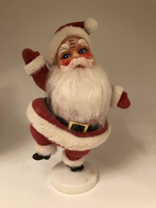 Vintage Felt Dancing Santa Claus White Faux Beard Plastic Mold 9 "