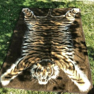 Biederlack Vintage Tiger Pelt Skin Acrylic Throw Reversible Blanket West Germany