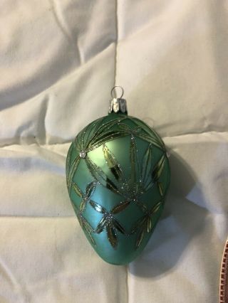 Vintage Stamped Waterford Aqua Blue Silver Glitter Glass Ornament