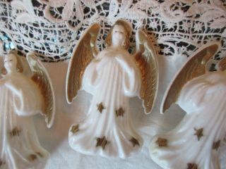 Rare Set Of 3 Vintage Plastic Angel Christmas Ornaments Gold Stencil