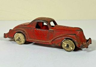 Vintage 1940s Hubley 2247 Red Cast Iron Toy Car With Rubber Tires