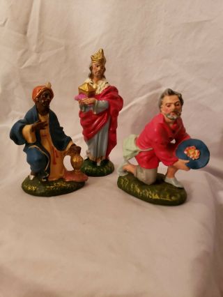 Set Of 3 Vintage Hand Painted Paper Mache Nativity Wise Men Man Figures Italy