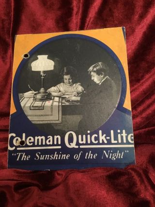 Vintage Coleman Quick Lite “the Sunshine Of The Night “ Cardboard,  Circa 1920 - 30