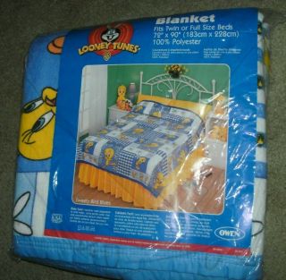 Looney Tunes " Tweety Bird Blues " 100 Polyester Blanket Size Twin/full 72 " X 90 "