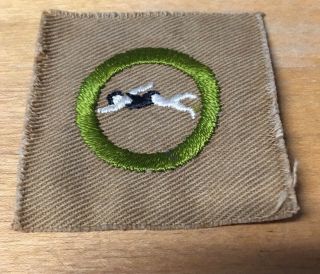 Boy Scouts Tan Twill Type A Full Square Swimming Merit Badge 1911 - 1933