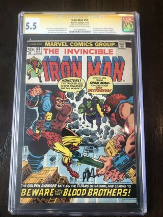 Iron Man 55 Cgc 5.  5 Signed By Jim Starlin 1st Appearance Of Thanos & Drax