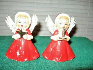 Vintage Ceramic Christmas Angels Figures W/ Gold Trim