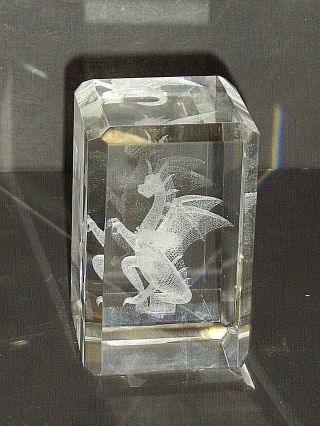 3D LASER ETCHED DRAGON CRYSTAL GLASS PAPERWEIGHT w/ BEVELED EDGES 3 