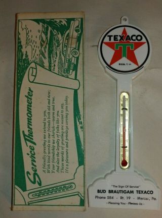 Texaco Gas Station Thermometer Sign Oil Nos Mercer Pennsylvania W/box