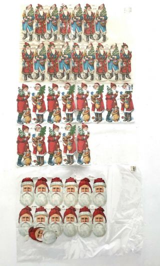 Vintage German Santa Claus Old Store Stock Die Cut 3 Sheets