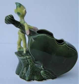 Vtg ca 1950 ' s Elf Pixie Playing Green Cello Planter Gilner,  Treasure Craft,  Hmmm 3