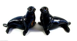 Seal Ceramic Salt & Pepper Shakers - Dark Blue/brown - Seals Are Different Shades