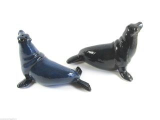 Seal Ceramic Salt & Pepper Shakers - Dark Blue/Brown - Seals are Different Shades 3