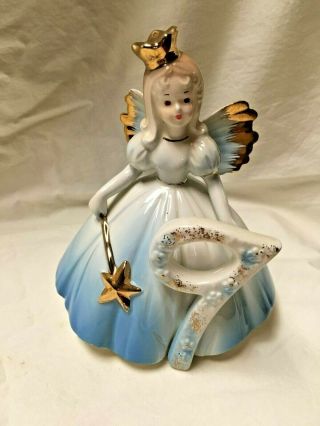 Vtg Josef Originals Birthday Angel Figurine 9th Year Girl Blue Dress,  Gold Trim