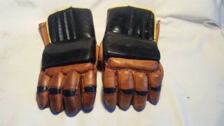 Vintage Brown & Black Leather Hockey Gloves 2