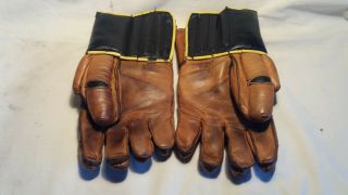 Vintage Brown & Black Leather Hockey Gloves 3