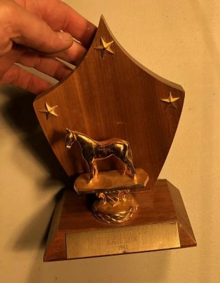 Vintage 1961 Horse Show Trophy Award Metal With Wood Base