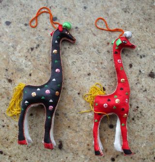 Vintage Christmas Tree Ornaments Giraffe Chinese Silk Animals Embroidered Sequin