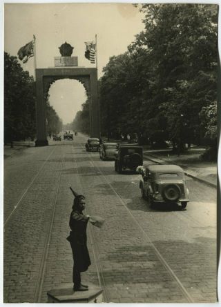 Wwii Large Size Photo: Russian Military Traffic Controller In Berlin Center