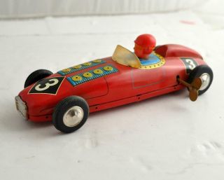 Vintage Wind Up Tin Litho Race Car 3 Vintage 1960s 9.  5 " Toy