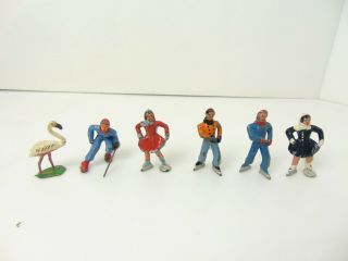 5 Vintage Sport Figurine Cast Metal Lead Toy Winter Figurines Skier As - Is